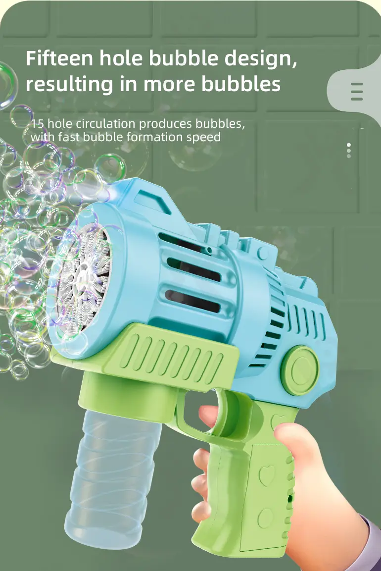 15-Hole Circulating Bubble Gun (TB-4088619) — illustrated product details, panel 1