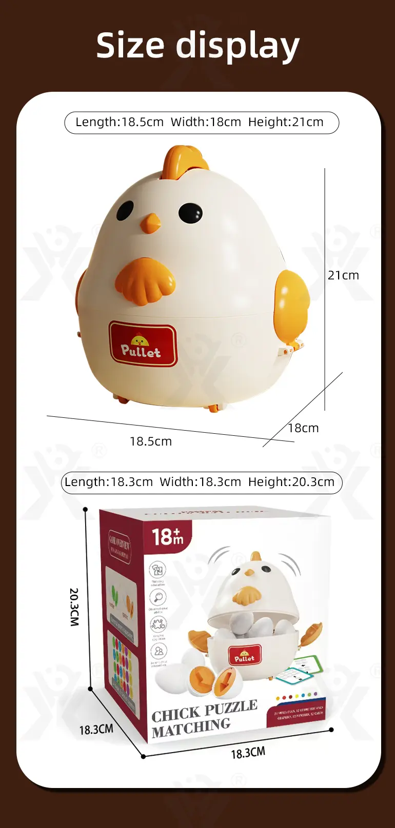 Chick Puzzle Matching Toy, Easter Egg Shape, For Shape and Color Recognition (TB-4895478) — illustrated product details, panel 10