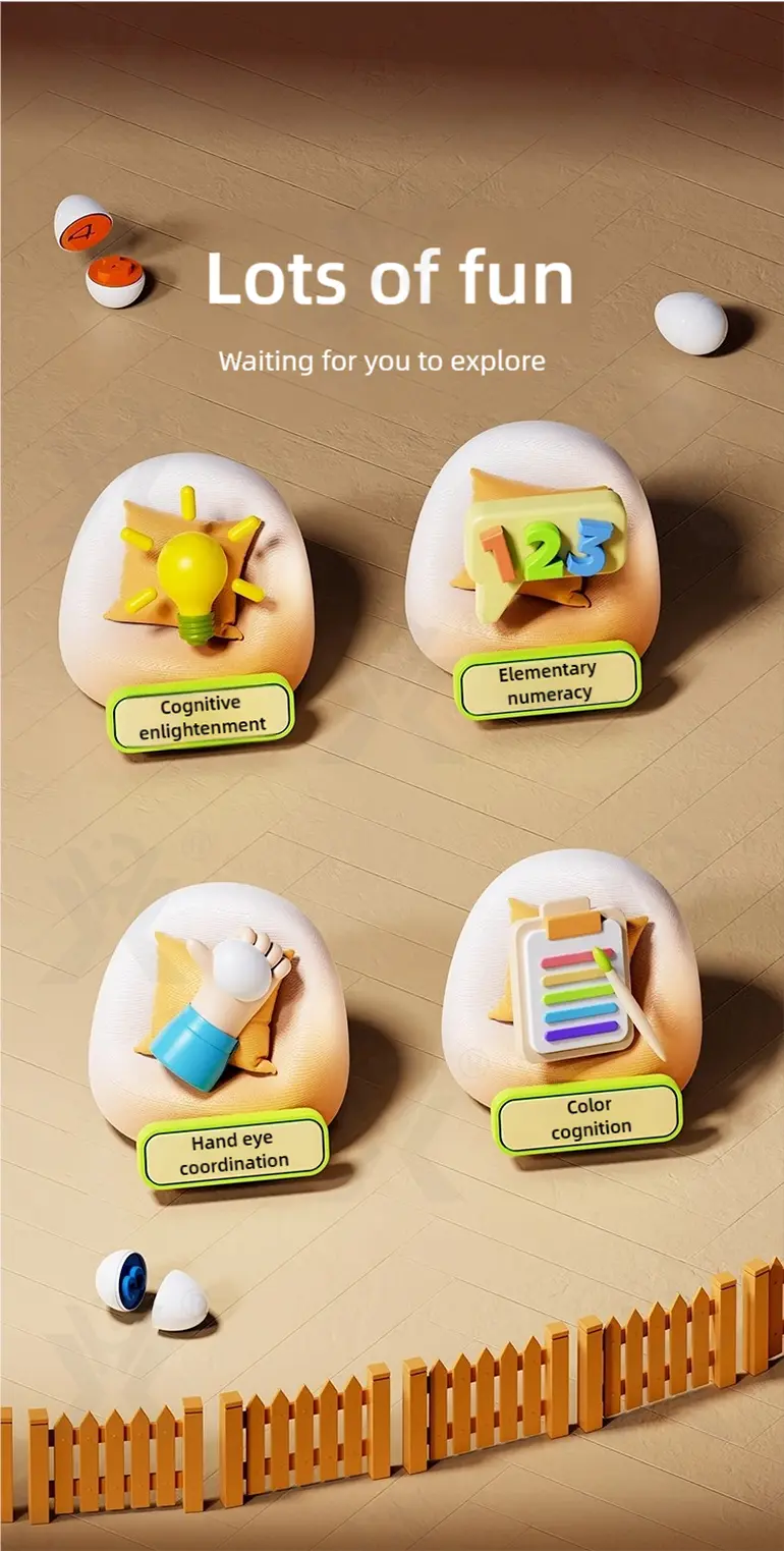 Chick Puzzle Matching Toy, Easter Egg Shape, For Shape and Color Recognition (TB-4895478) — illustrated product details, panel 2