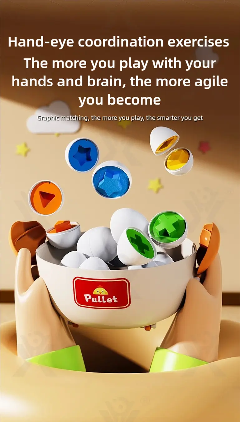 Chick Puzzle Matching Toy, Easter Egg Shape, For Shape and Color Recognition (TB-4895478) — illustrated product details, panel 3