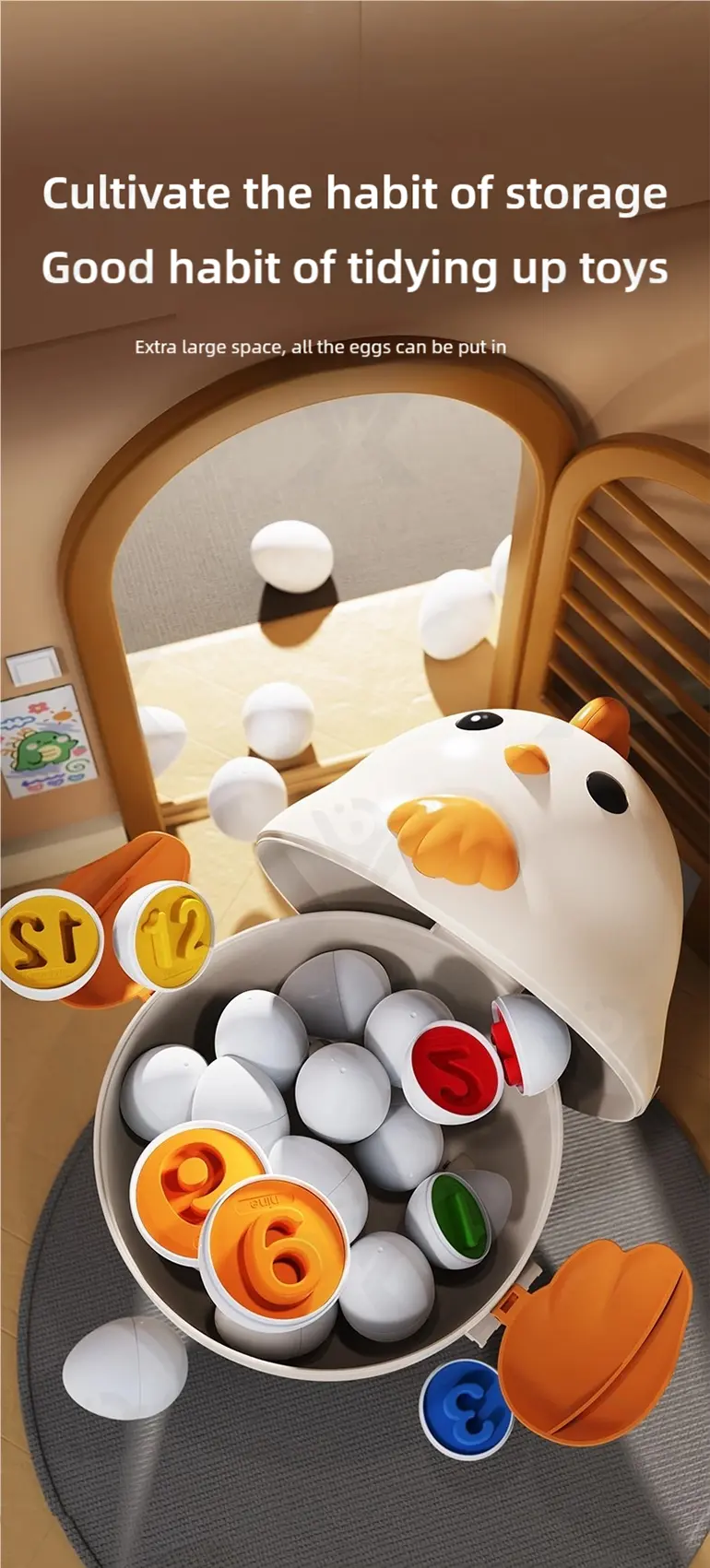 Chick Puzzle Matching Toy, Easter Egg Shape, For Shape and Color Recognition (TB-4895478) — illustrated product details, panel 6