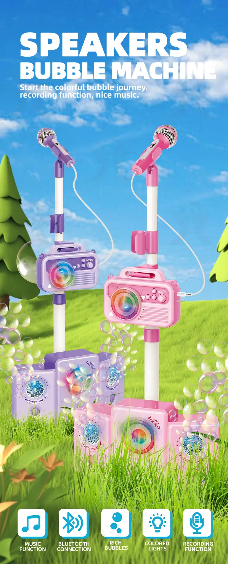 2-in-1 Microphone Speaker Bubble Maker (TB-4855494) — illustrated product details, panel 1