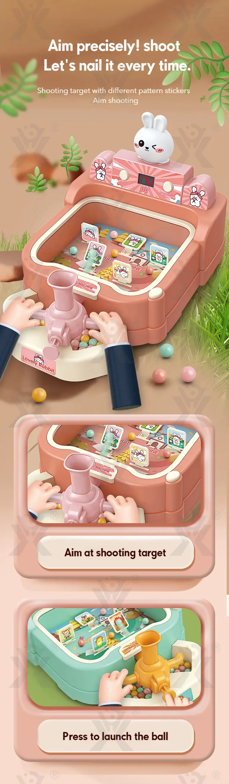Kids Pinball Shooting Game, Developmental Board Toy (TB-4398771) — illustrated product details, panel 3