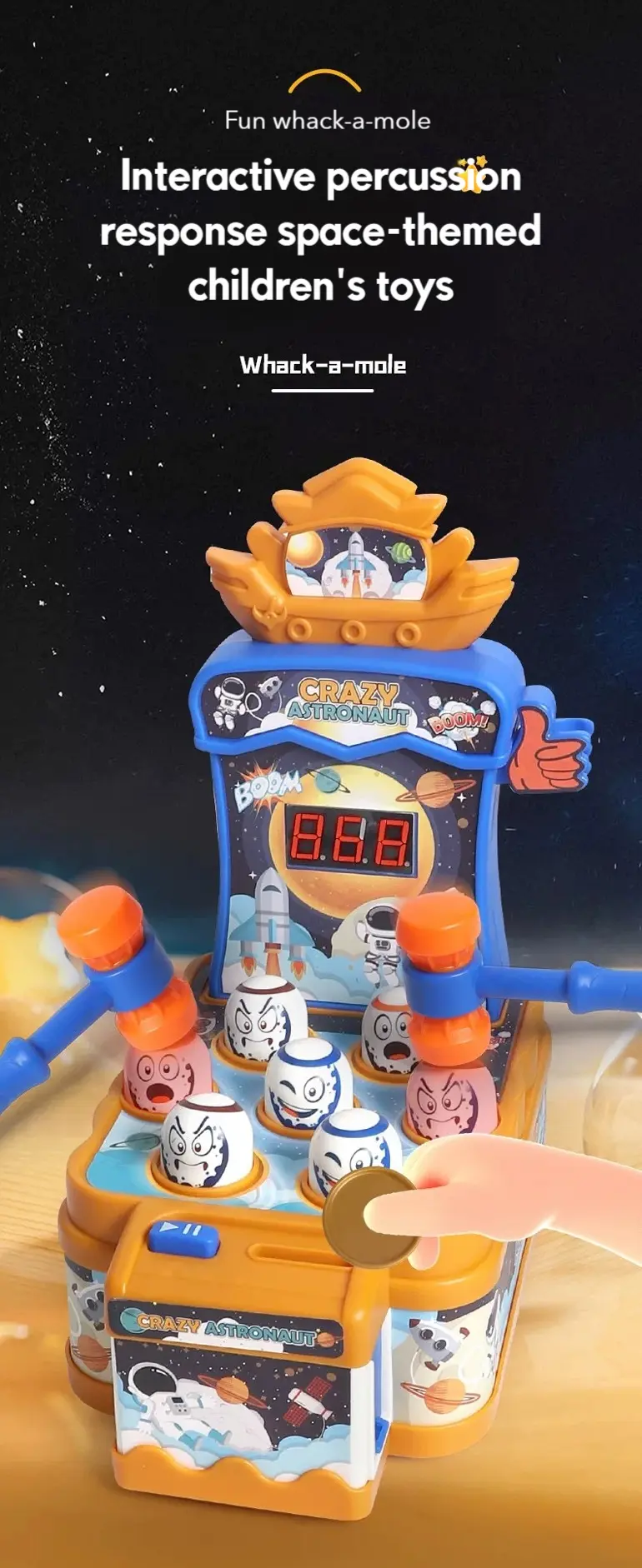 Kids Astronaut Whack-A-Mole Toy Game (TB-4833246) — illustrated product details, panel 1