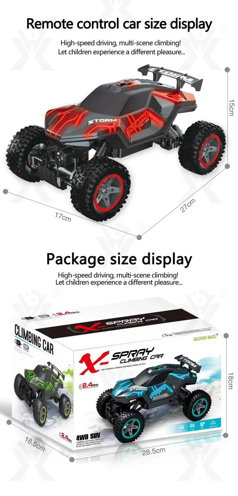 RC Cars 1/16 Scales, Spray Rock Crawler RC Car Toy (TB-4279990) — illustrated product details, panel 15