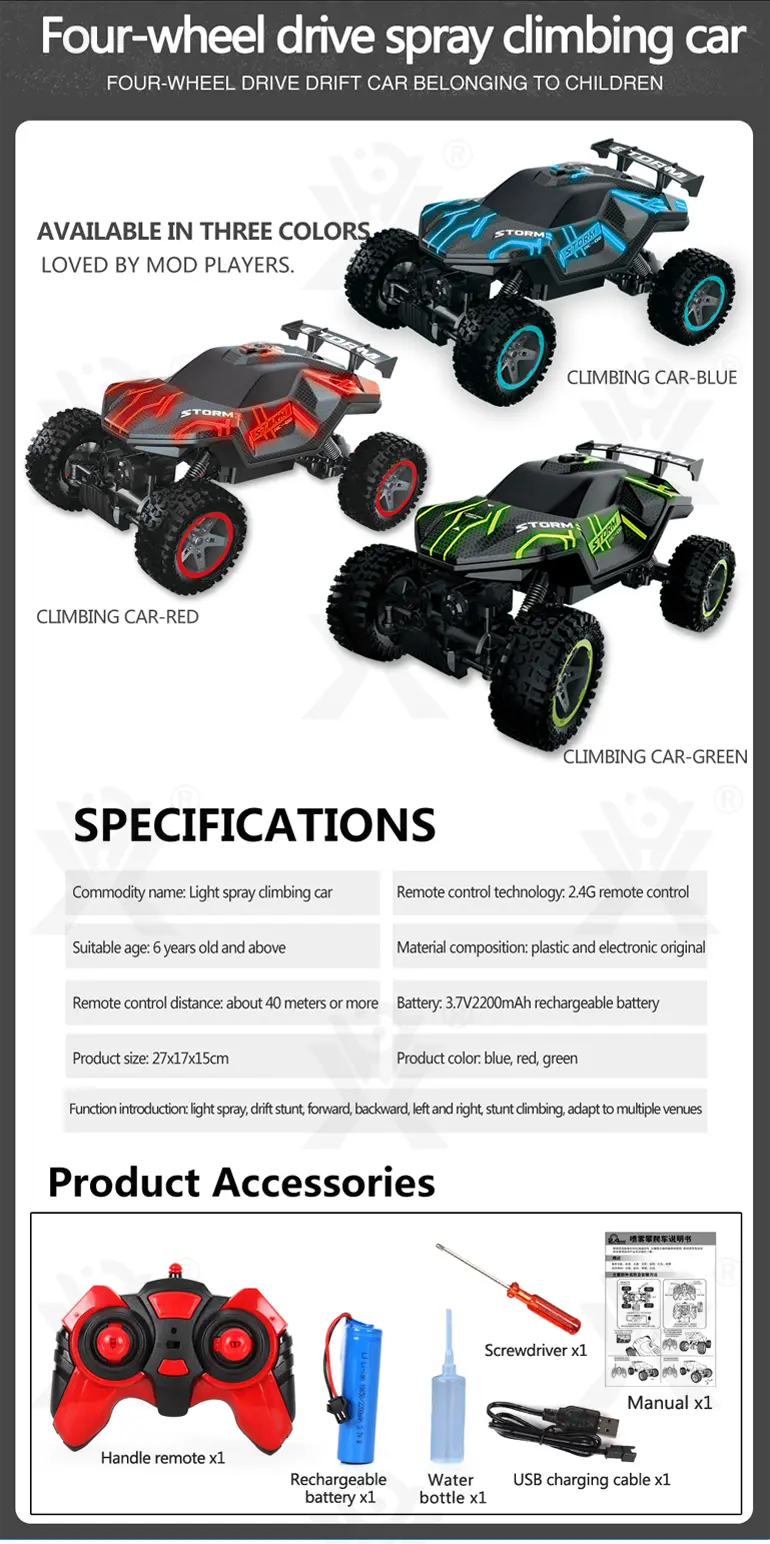 RC Cars 1/16 Scales, Spray Rock Crawler RC Car Toy (TB-4279990) — illustrated product details, panel 2