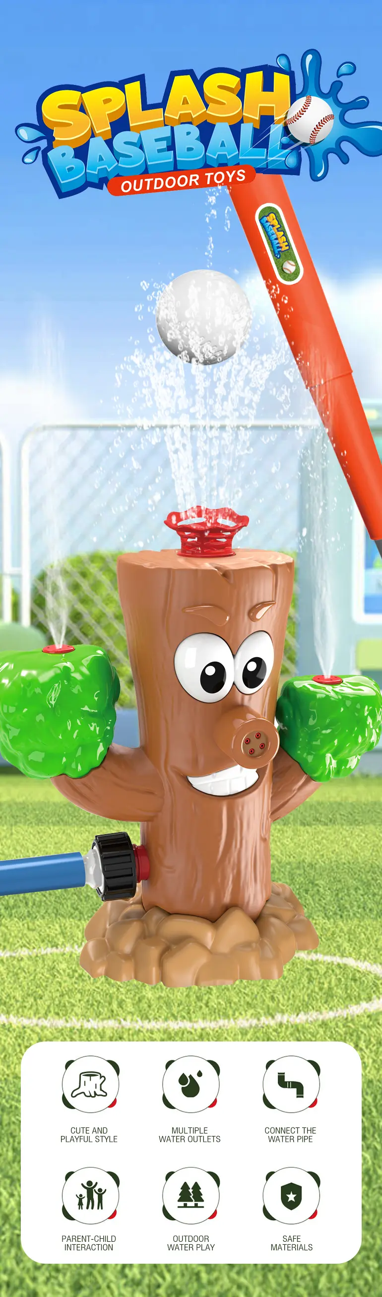 New 2-in-1 Water Sprinkler Baseball Toy for Kids (TB-4425086) — illustrated product details, panel 1