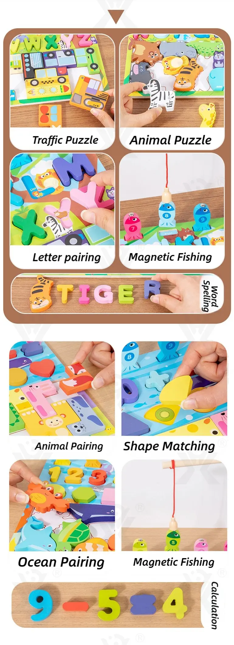 WholesaleKids Wooden Puzzle Toy, Math Game Included (TB-4923446) — illustrated product details, panel 2