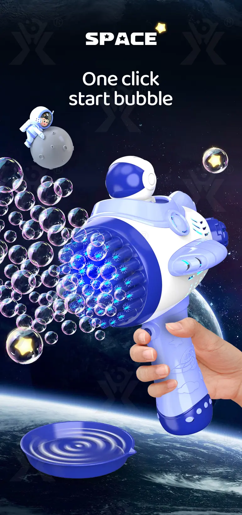 Astronaut Bubble Gun Toy, Spaceman Themed With 45 Holes (TB-4208864) — illustrated product details, panel 3