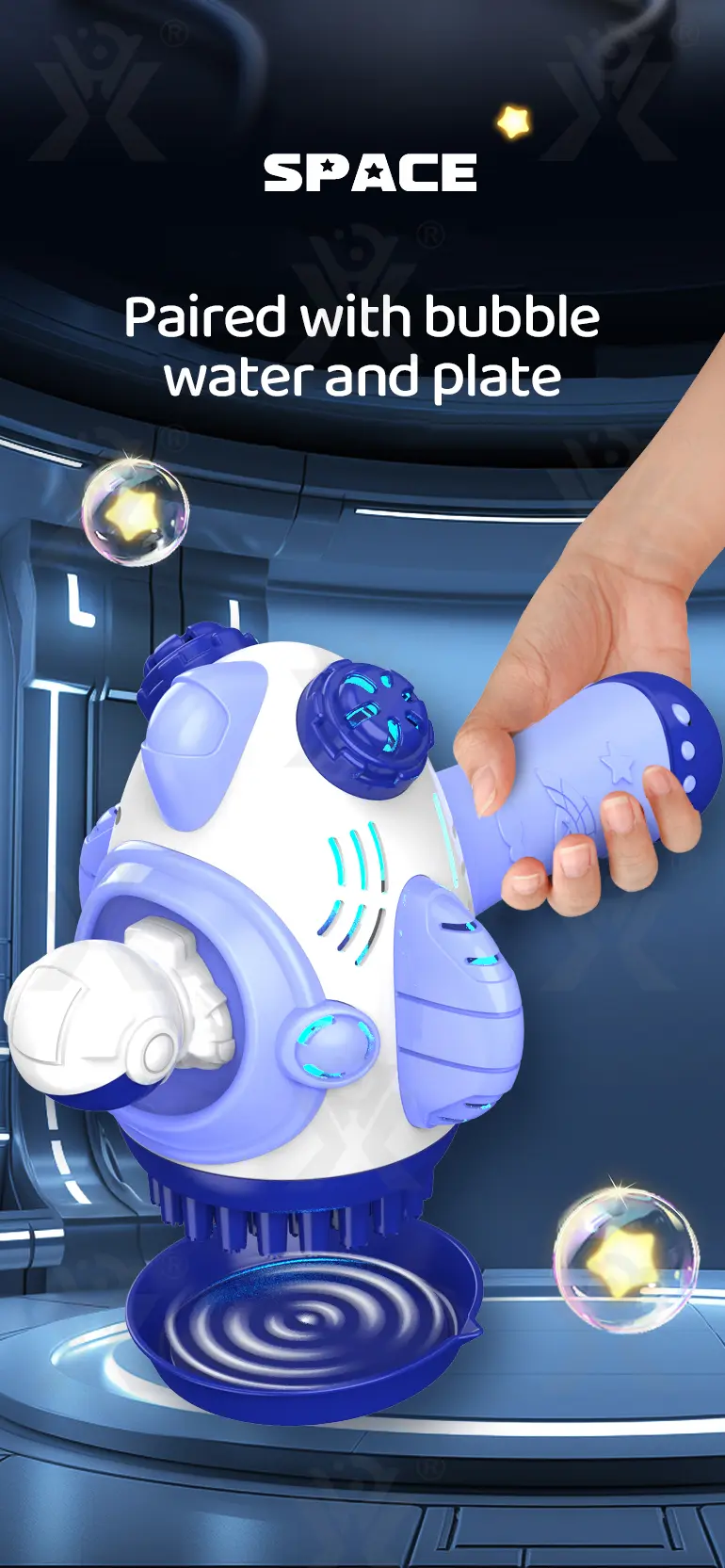 Astronaut Bubble Gun Toy, Spaceman Themed With 45 Holes (TB-4208864) — illustrated product details, panel 5