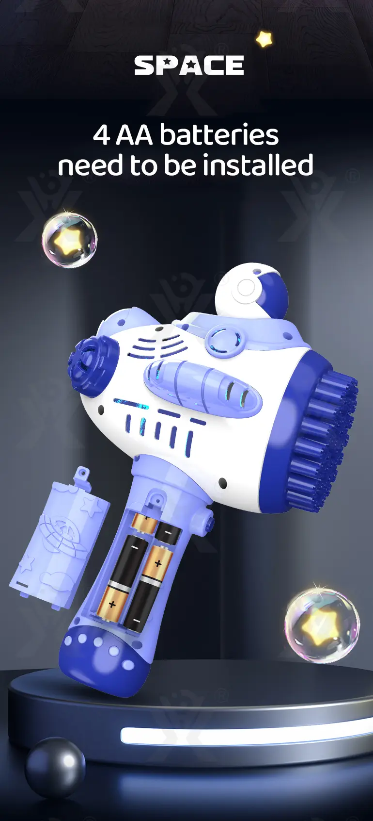 Astronaut Bubble Gun Toy, Spaceman Themed With 45 Holes (TB-4208864) — illustrated product details, panel 7