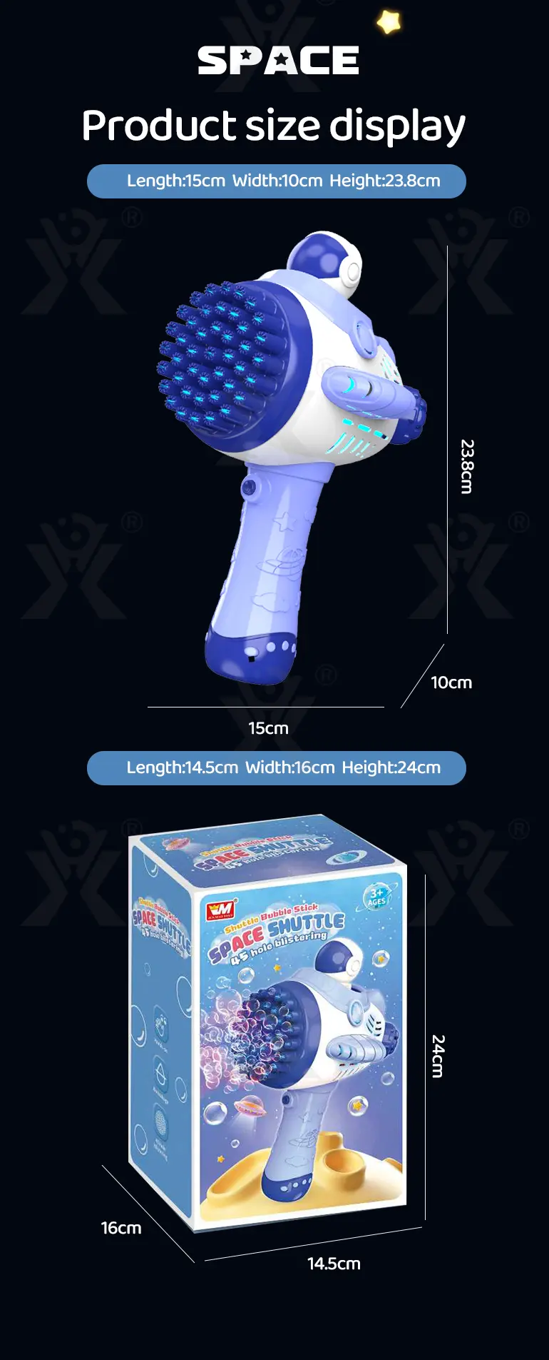 Astronaut Bubble Gun Toy, Spaceman Themed With 45 Holes (TB-4208864) — illustrated product details, panel 9