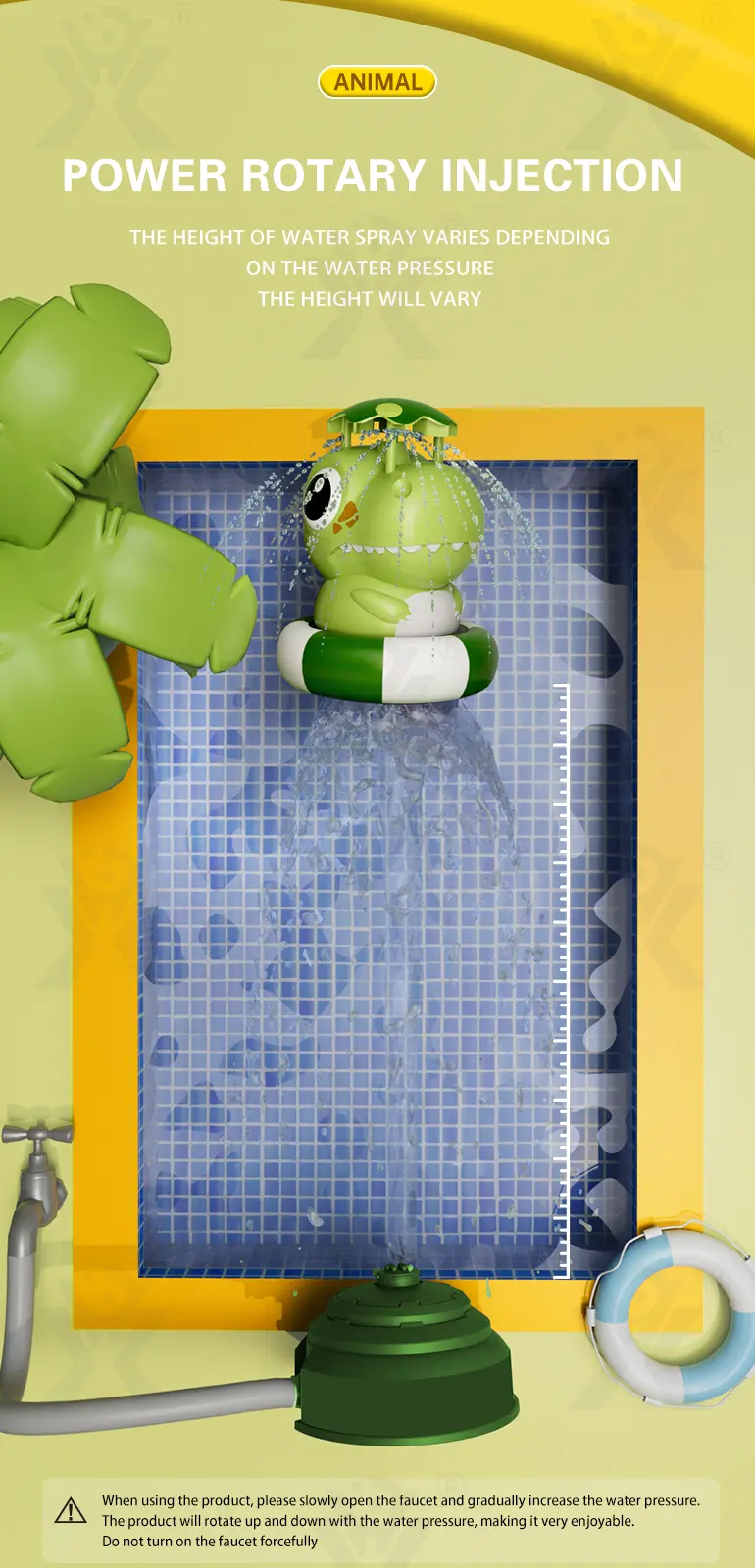 Dinosaur Water Rocket Sprinkler For Kids (TB-4478034) — illustrated product details, panel 2