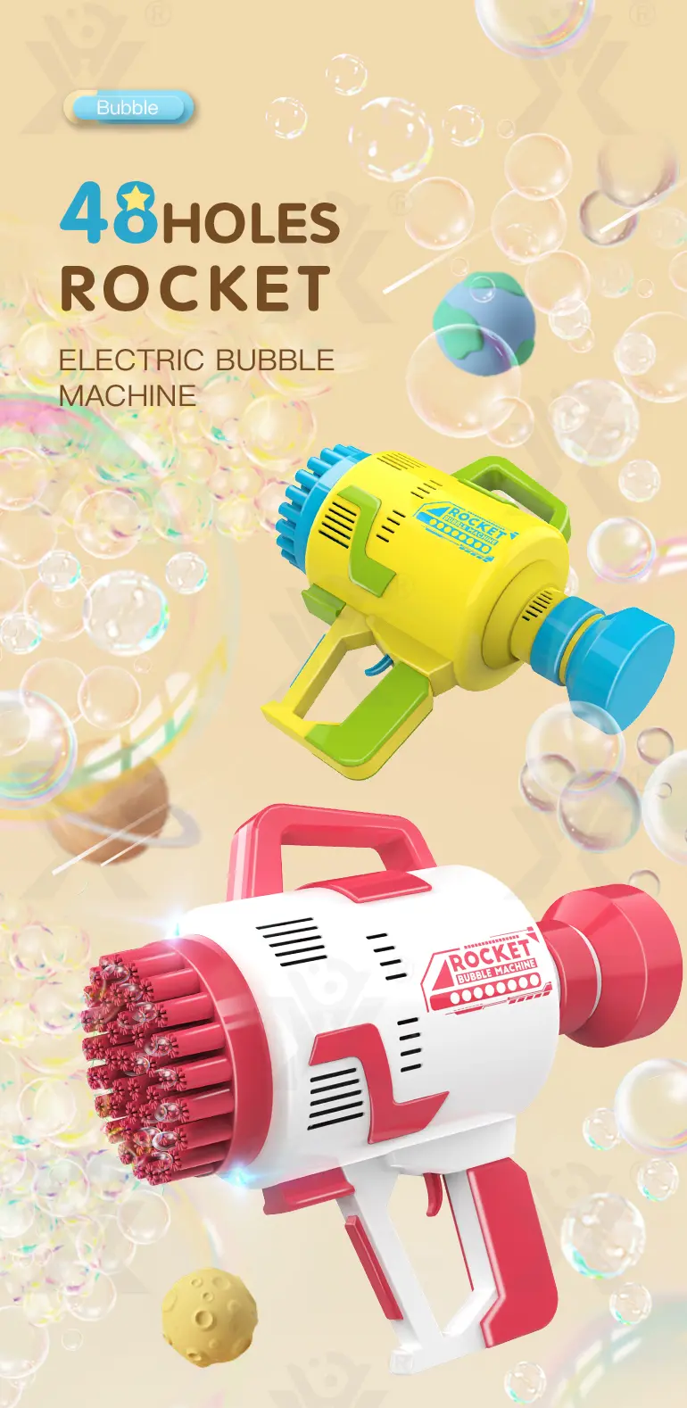 48-Hole Electric Bubble Machine -Summer toys For Kids (TB-2370241) — illustrated product details, panel 1