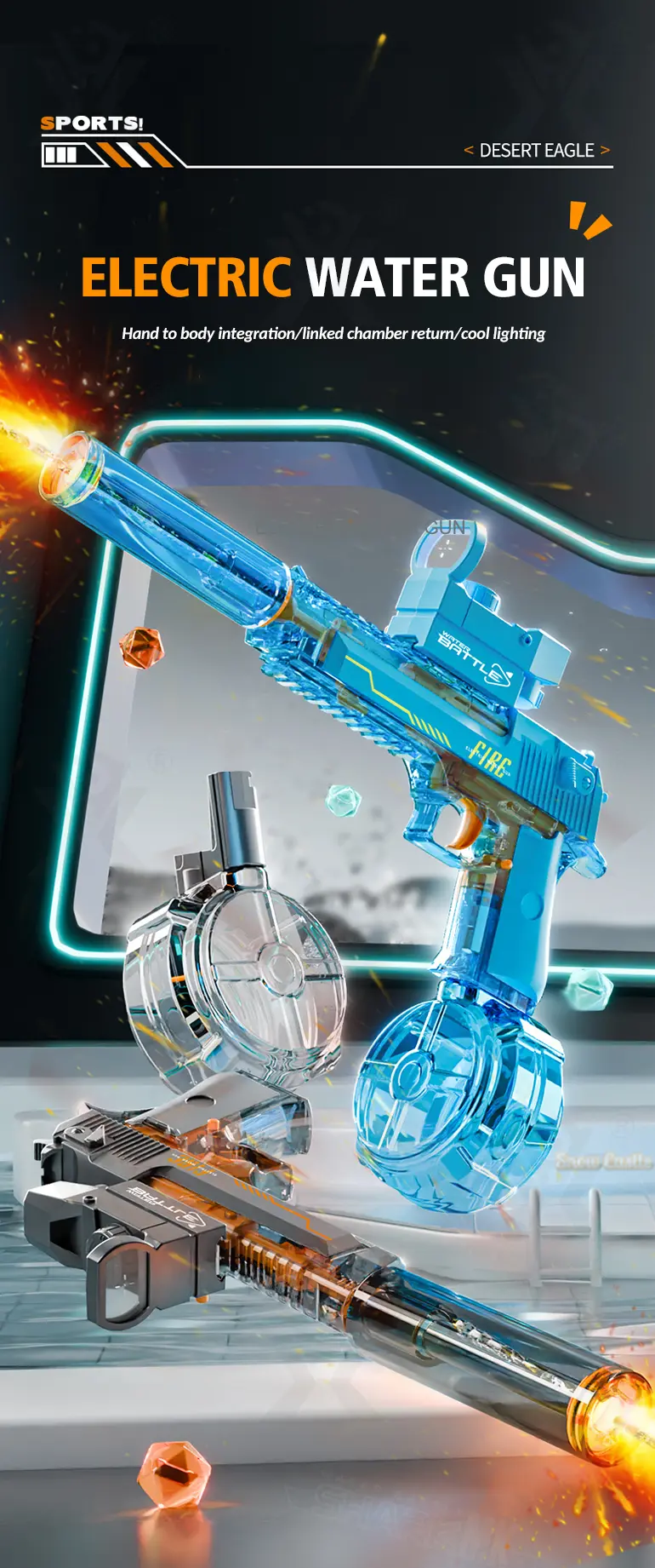 Semi-Automatic Electric Water Gun (TB-4414242) — illustrated product details, panel 1