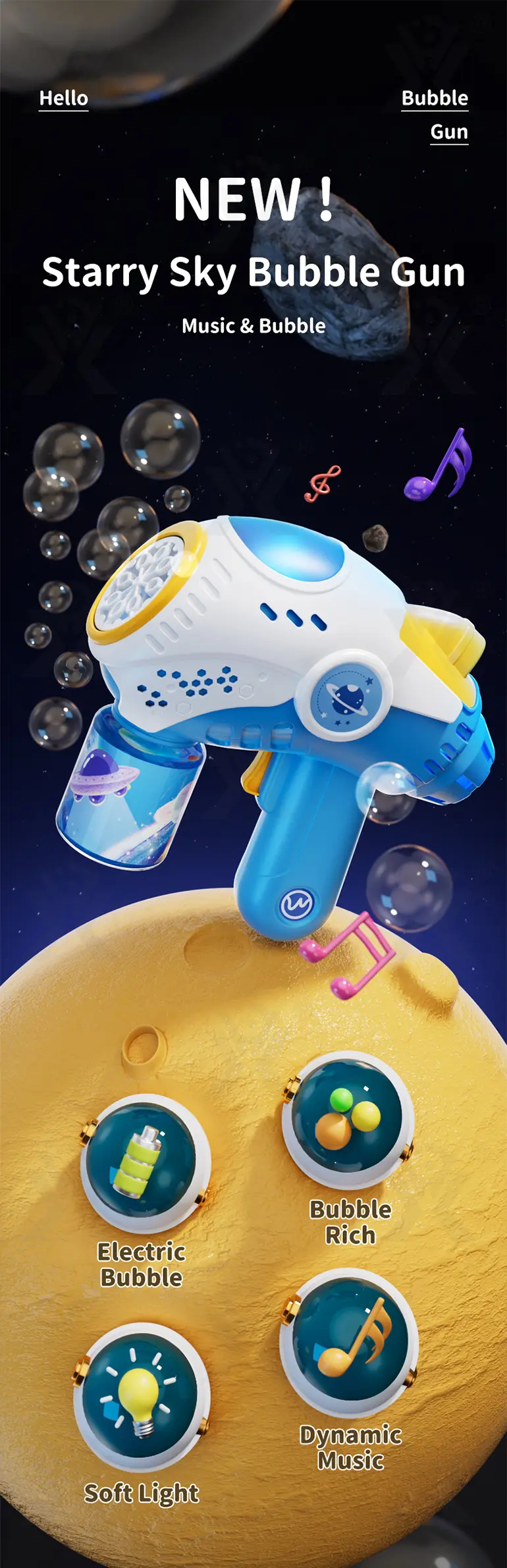 Sky Bubble Machine Gun 360° Leak-Proof (TB-4330914) — illustrated product details, panel 1