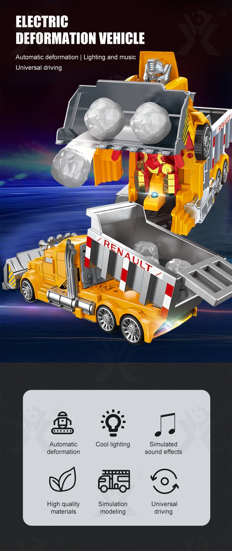 Kids Deformation Bulldozer, Engineer Truck Vehicle Toys Supplier (TB-2316375) — illustrated product details, panel 1