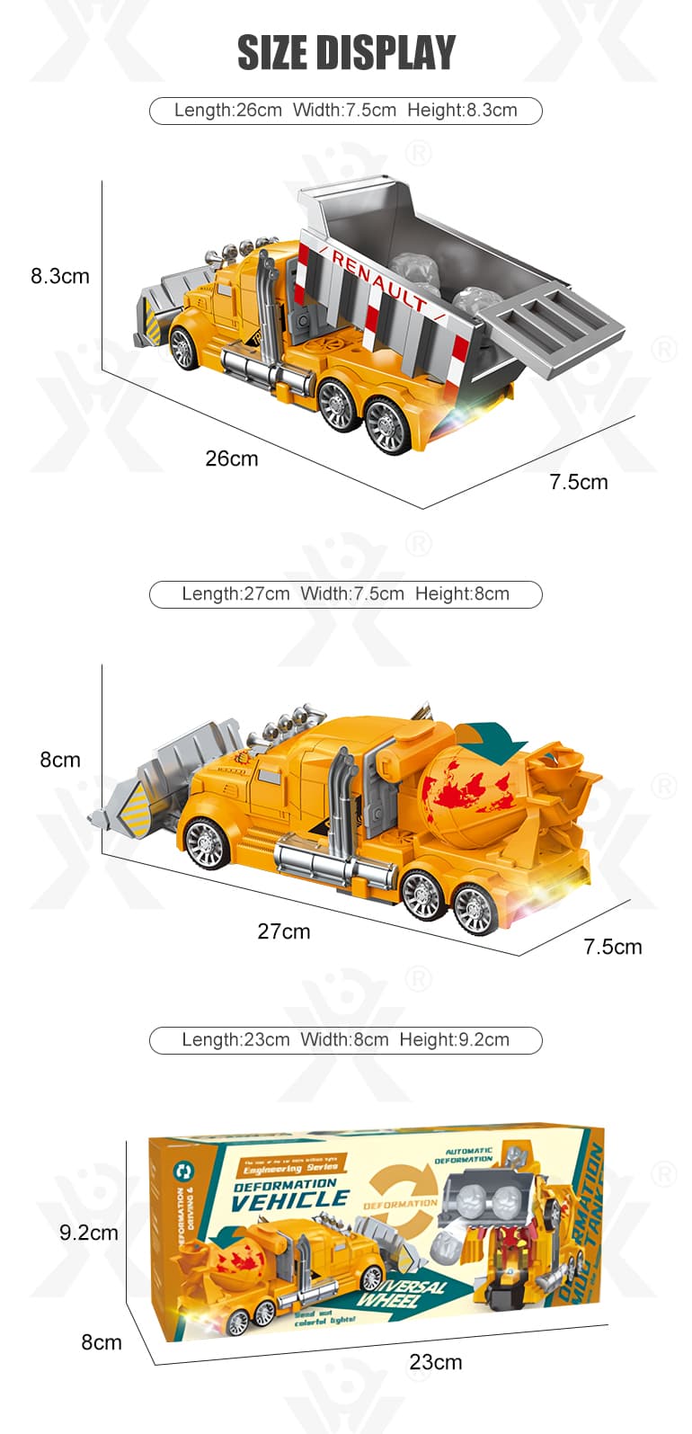 Kids Deformation Bulldozer, Engineer Truck Vehicle Toys Supplier (TB-2316375) — illustrated product details, panel 7