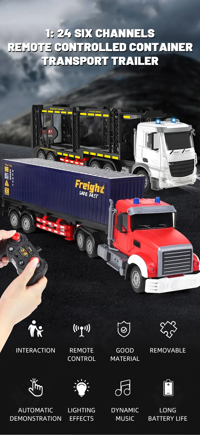 1:24 RC Trailer Car, Semi Truck Toy (TB-4376444) — illustrated product details, panel 1