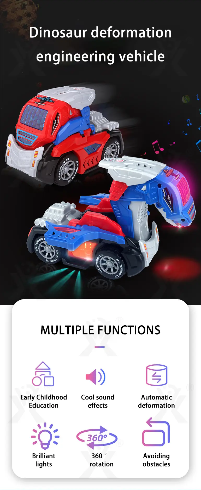 Dinosaur Engineering Car Toy, Deformation Dinosaur Robot Car Toy (TB-4470643) — illustrated product details, panel 1