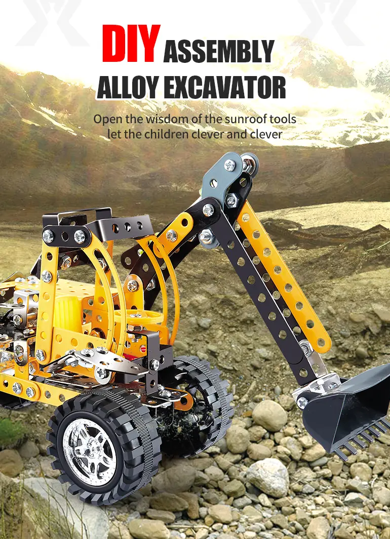 STEM Building Project Toys, DIY Alloy Excavator Toy (TB-1115084) — illustrated product details, panel 1