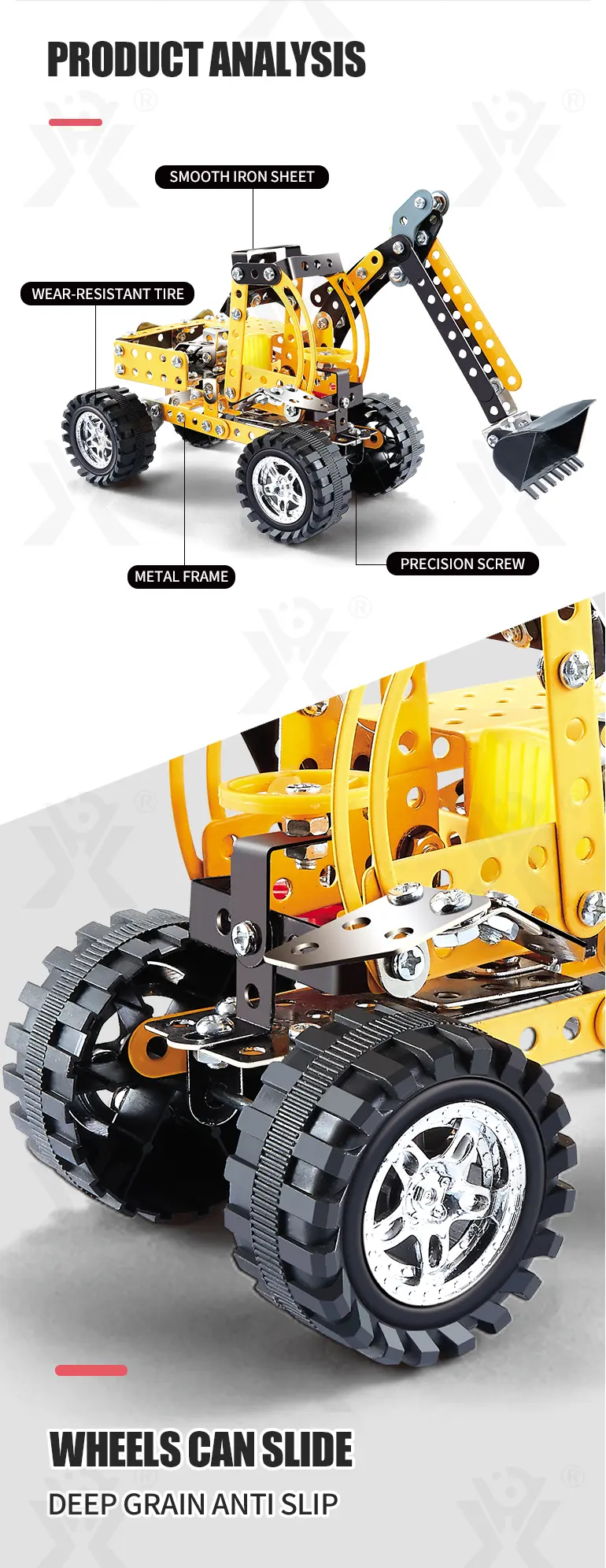 STEM Building Project Toys, DIY Alloy Excavator Toy (TB-1115084) — illustrated product details, panel 3