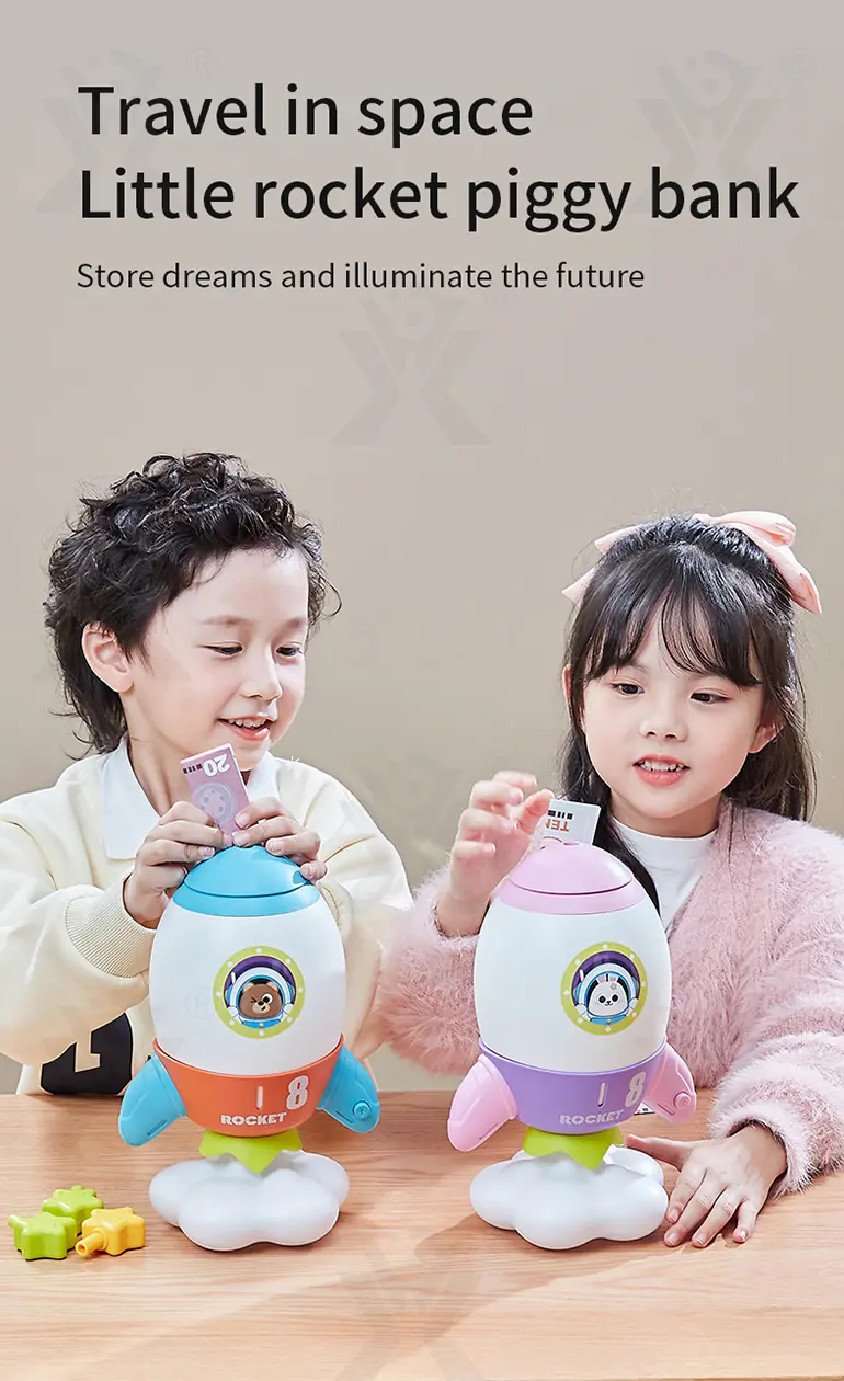 Custom Rocket Piggy Bank (TB-4007537) — illustrated product details, panel 1