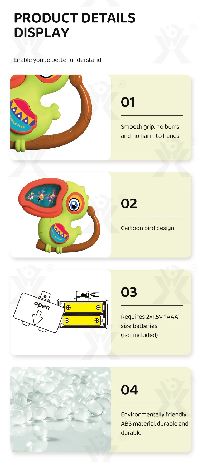 Buy Little Anael Bird, Cartoon Bird Piano Toy (TB-3985073) — illustrated product details, panel 6