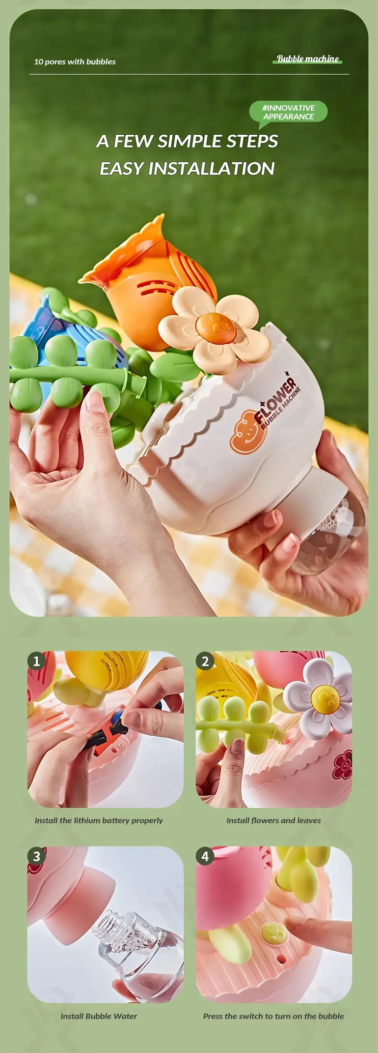 Electric Handheld Flower Bubble Machine Toy (TB-4923029) — illustrated product details, panel 9