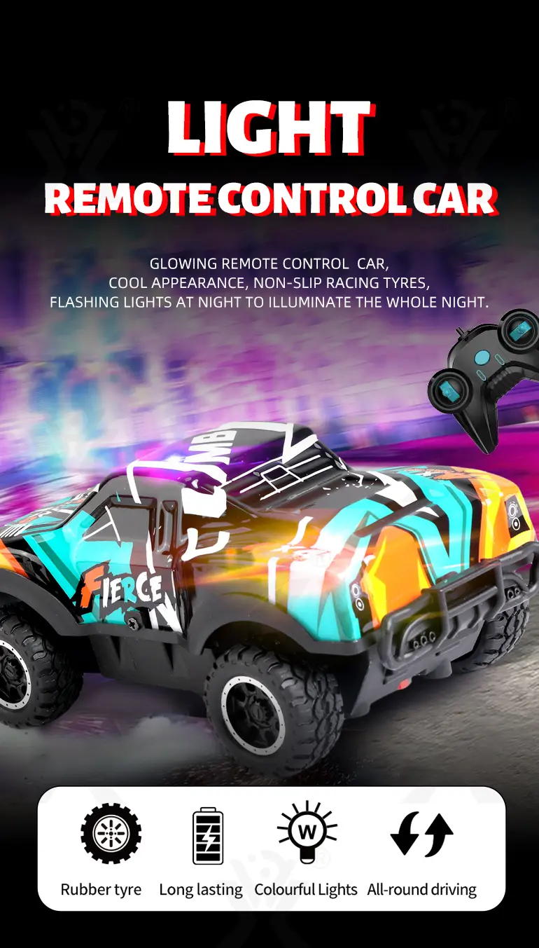 1:24 Scale Glowing RC Car, High Speed, Ultra Fun (TB-4325629) — illustrated product details, panel 1