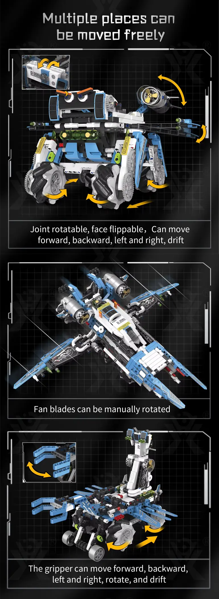 3 in 1 Programmable Robotics Kit with Remote and App Control, STEM Educational Building Toy For Kids (TB-4989966) — illustrated product details, panel 2