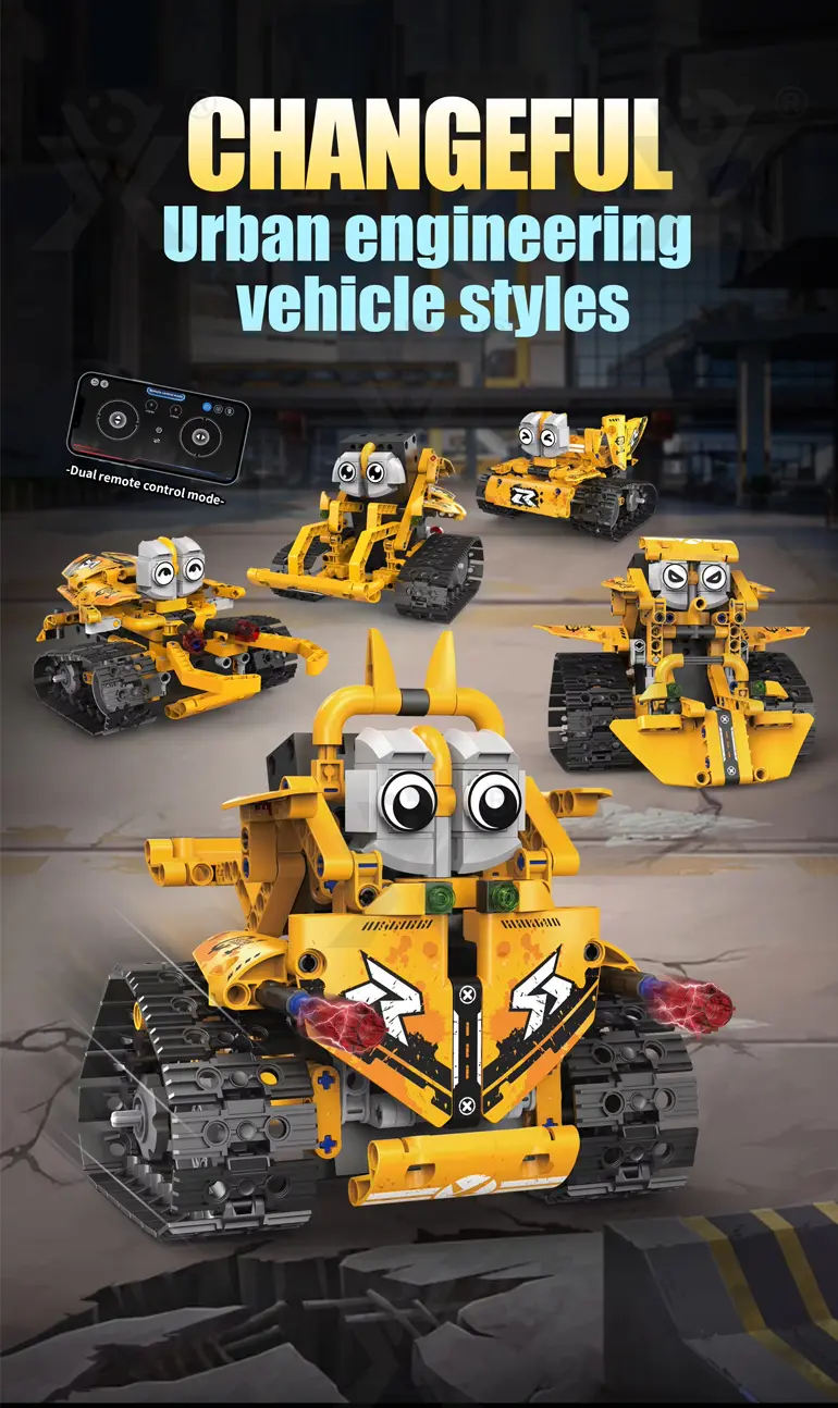 5-in-1 Robot Building Set, Remote and App Control Compatible (TB-4989967) — illustrated product details, panel 1