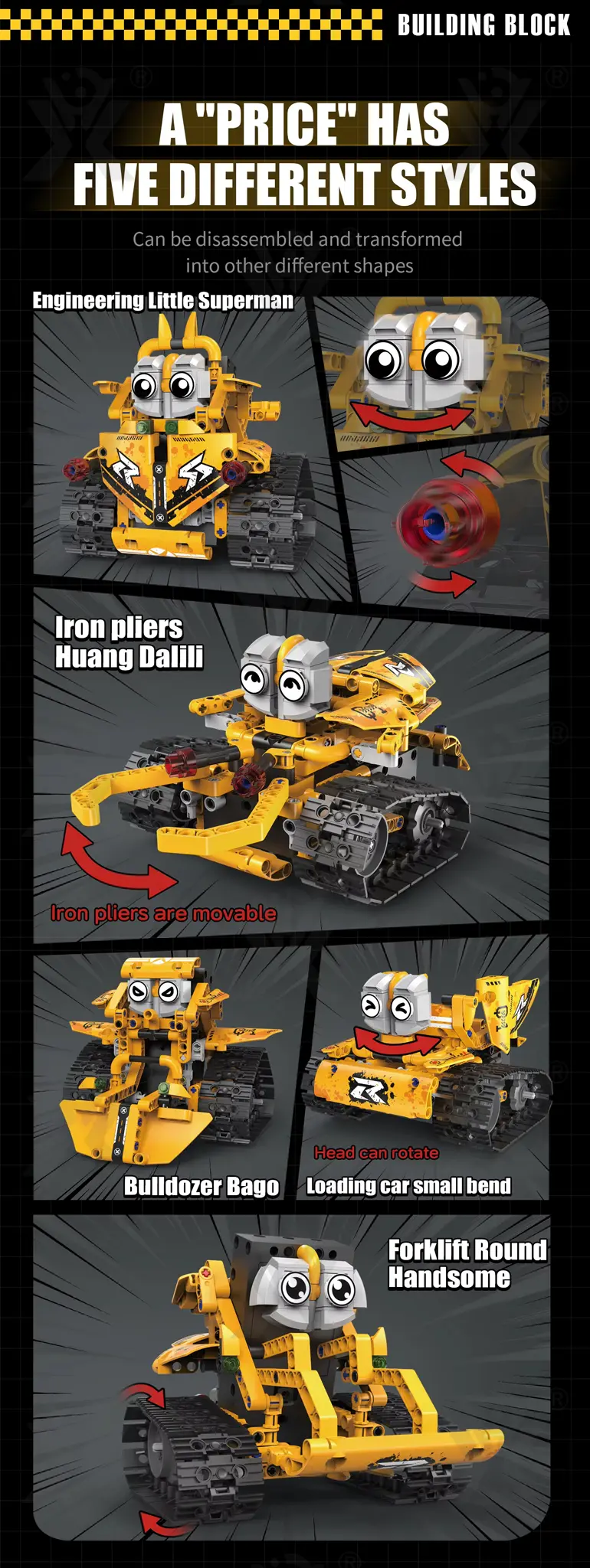 5-in-1 Robot Building Set, Remote and App Control Compatible (TB-4989967) — illustrated product details, panel 2