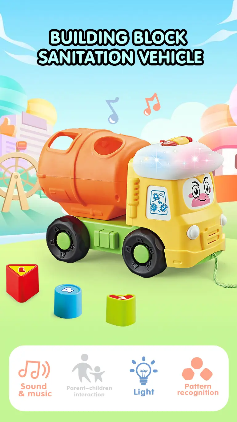 Shape Matching Vehicle Toy, Musical Building Block Car Toy (TB-4445015) — illustrated product details, panel 1