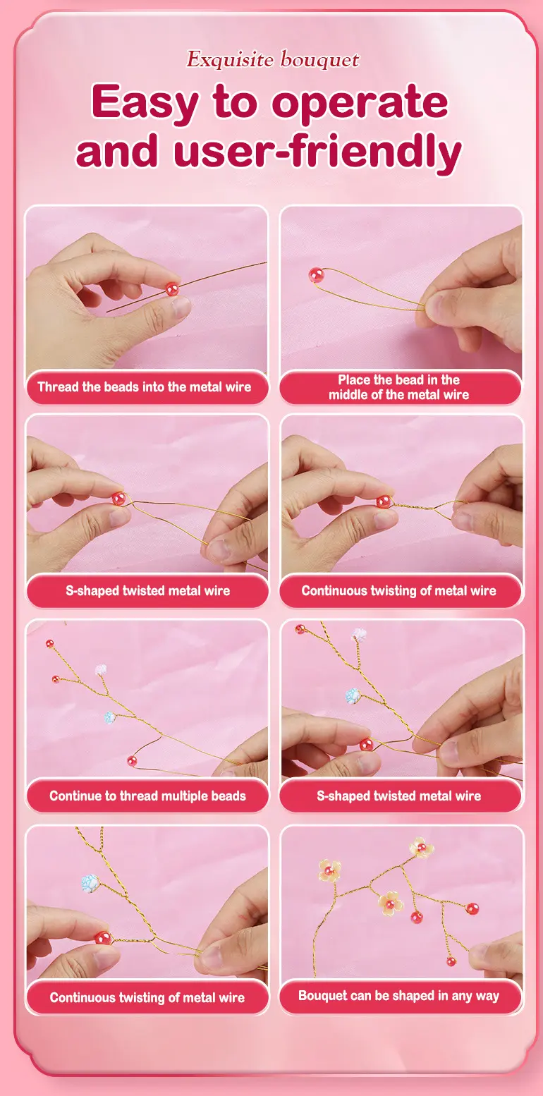 DIY Handmade Floral Toy, Beaded Bouquet Craft Kit (TB-4456179) — illustrated product details, panel 3