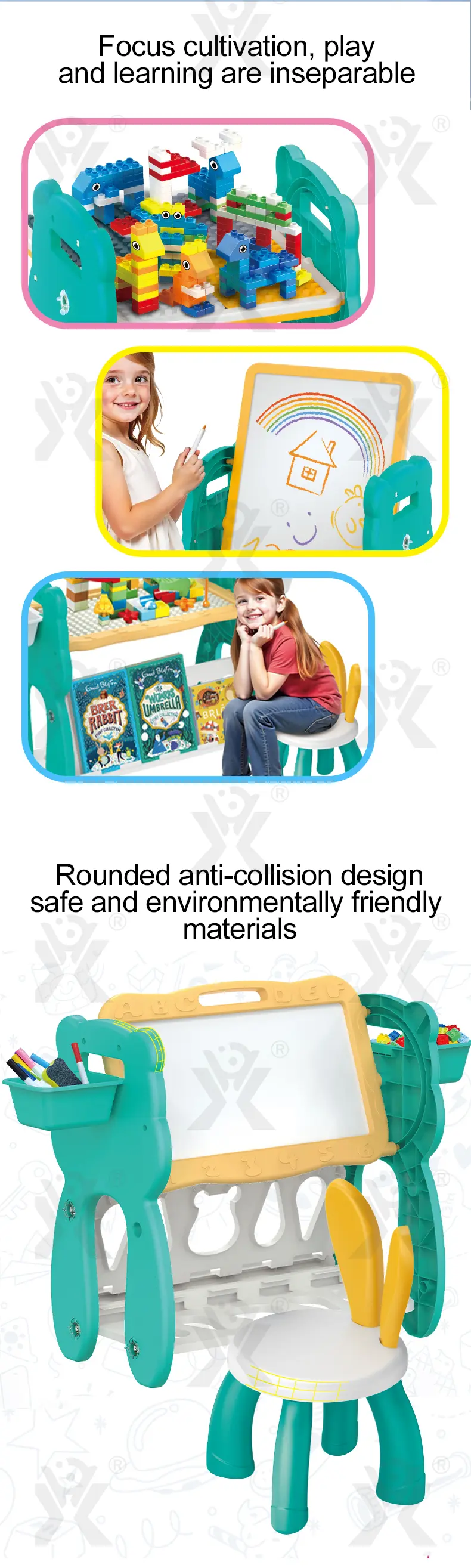 Multi-Functional Learning Table & Art Easel, Drawing Board & Building Blocks Set Toy- Educational Toys Factory Supply (TB-5087197) — illustrated product details, panel 4