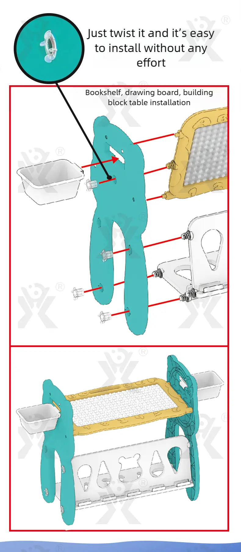 Multi-Functional Learning Table & Art Easel, Drawing Board & Building Blocks Set Toy- Educational Toys Factory Supply (TB-5087197) — illustrated product details, panel 6