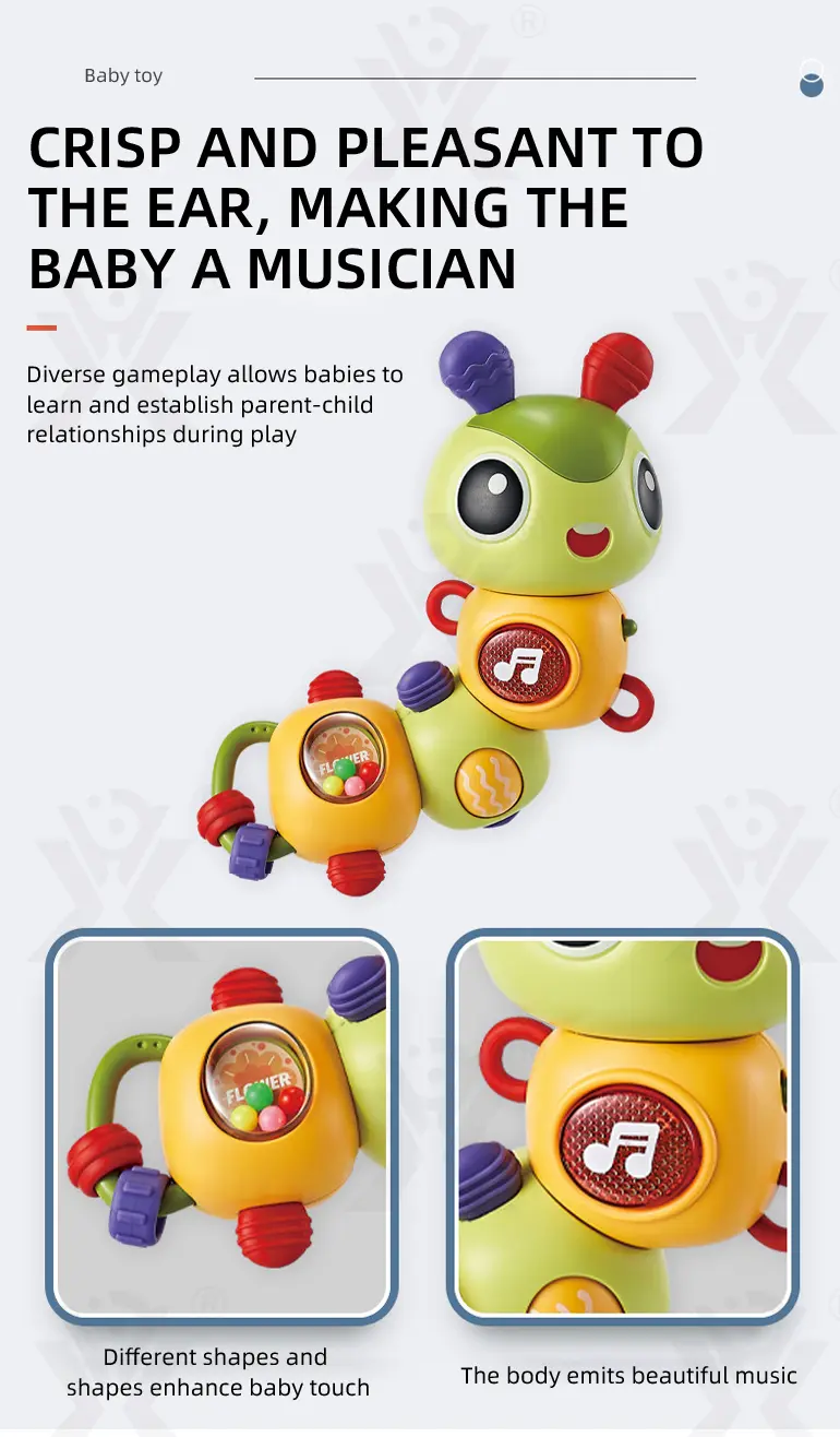 Electric Caterpillar Toy with Music, Sound, Lighting, and 360 Degree Rotation (TB-4164697) — illustrated product details, panel 3