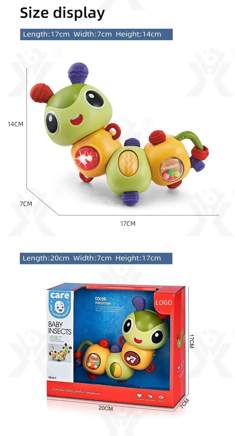 Electric Caterpillar Toy with Music, Sound, Lighting, and 360 Degree Rotation (TB-4164697) — illustrated product details, panel 7