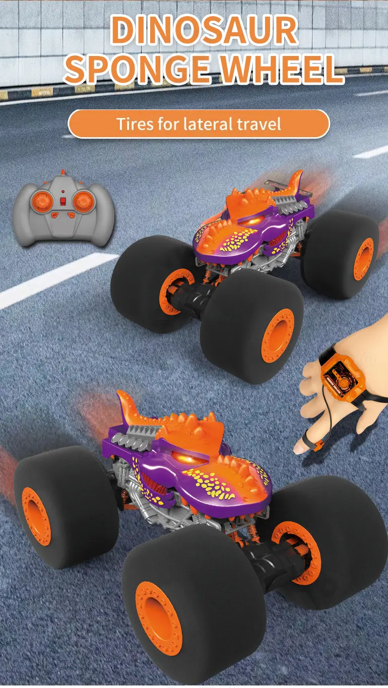 Gesture RC Dinosaur Car Toys,1:16 Dinosaur Monster Truck RC Stunt Car with Music Light Spray Mist (TB-4153473) — illustrated product details, panel 2