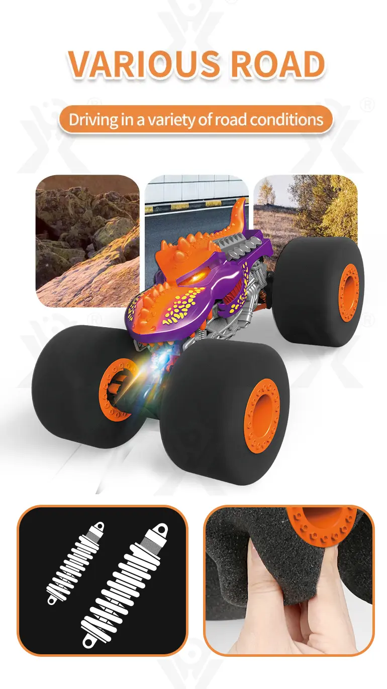 Gesture RC Dinosaur Car Toys,1:16 Dinosaur Monster Truck RC Stunt Car with Music Light Spray Mist (TB-4153473) — illustrated product details, panel 3