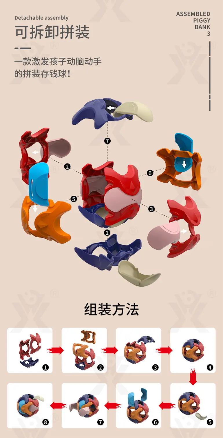 3D Puzzle Ball Piggy Bank Toy (TB-5081521) — illustrated product details, panel 2