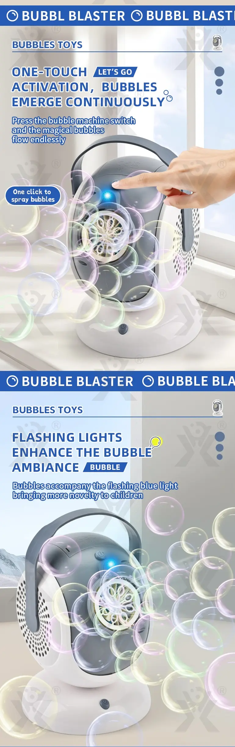 Automatic Rotating Bubble Machine (TB-4511506) — illustrated product details, panel 2