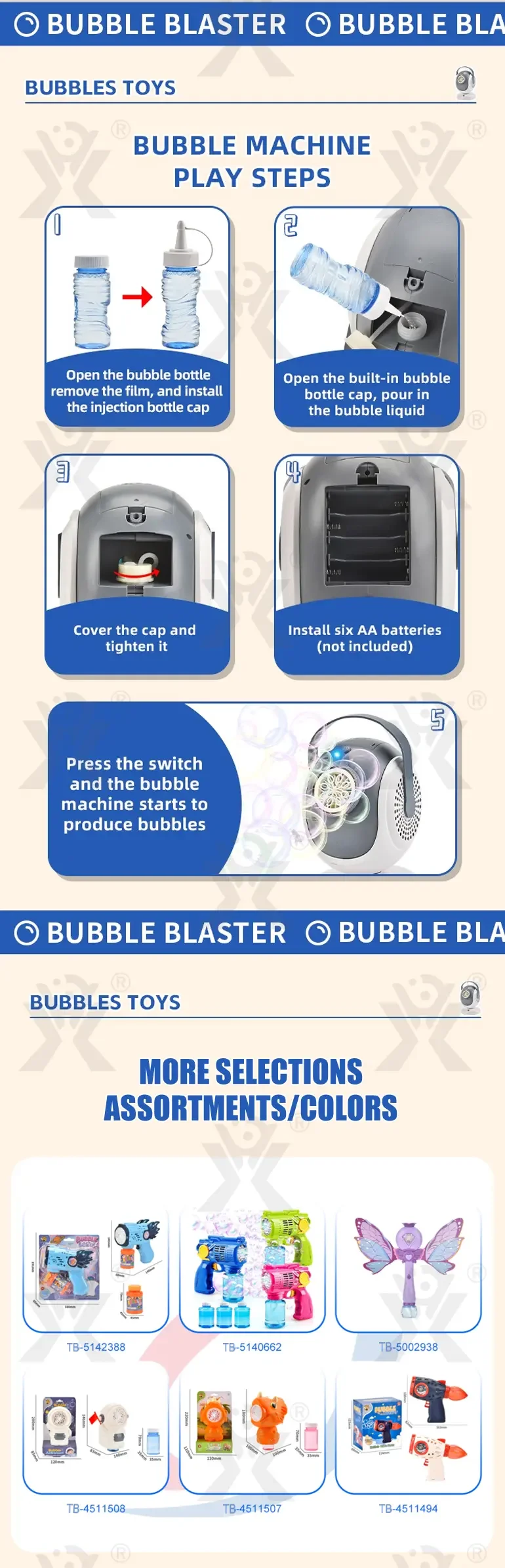 Automatic Rotating Bubble Machine (TB-4511506) — illustrated product details, panel 5