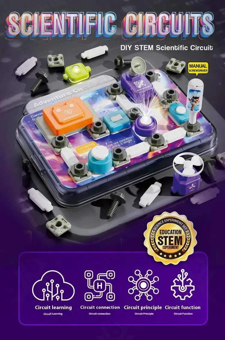 Science Toy Set, DIY Scientific Circuits Set, 45 Pieces, 6 Cards (TB-5021039) — illustrated product details, panel 1