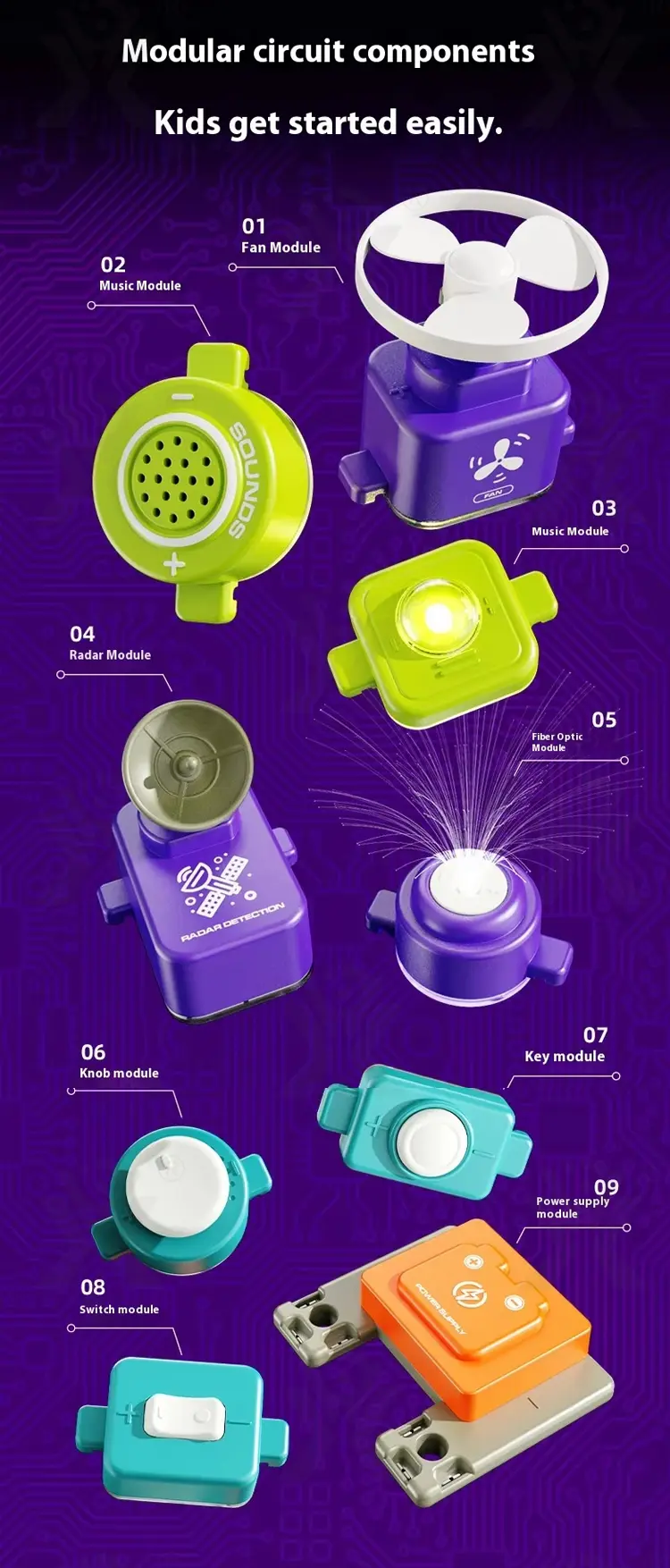 Science Toy Set, DIY Scientific Circuits Set, 45 Pieces, 6 Cards (TB-5021039) — illustrated product details, panel 2