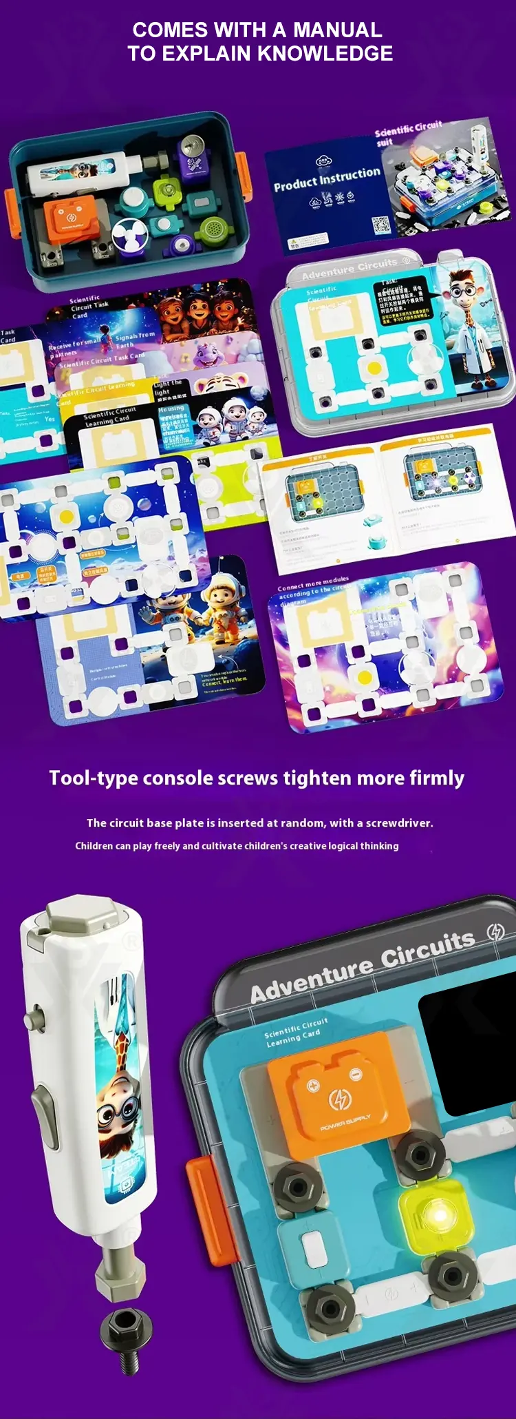 Science Toy Set, DIY Scientific Circuits Set, 45 Pieces, 6 Cards (TB-5021039) — illustrated product details, panel 4
