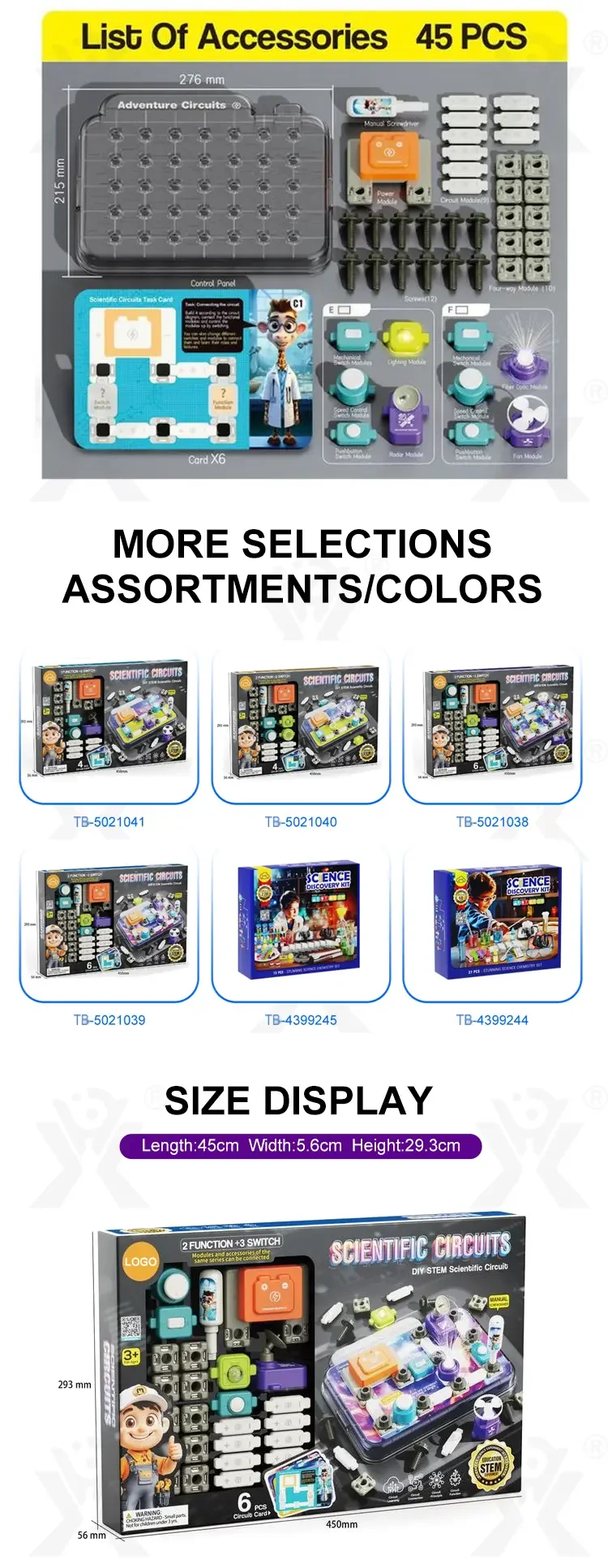 Science Toy Set, DIY Scientific Circuits Set, 45 Pieces, 6 Cards (TB-5021039) — illustrated product details, panel 6