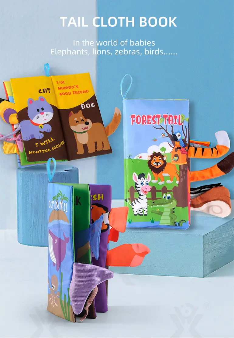 Animal Washable Tails Cloth Book Touch (TB-2118106) — illustrated product details, panel 1