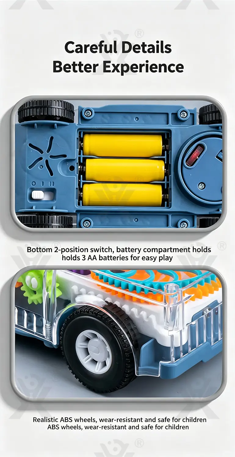 Kids Transparent Electric Police Car Gear Toy with Flashing Lights & Music (TB-4104713) — illustrated product details, panel 6